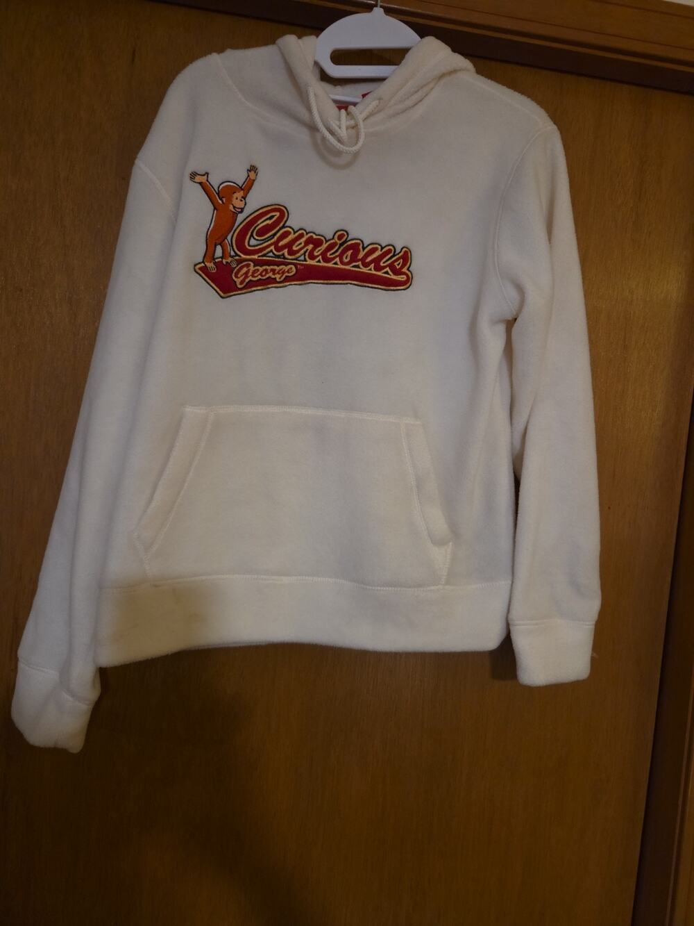 VTG 90s Curious George Adventures Hoodie Embroidered Women's size M Cream Color